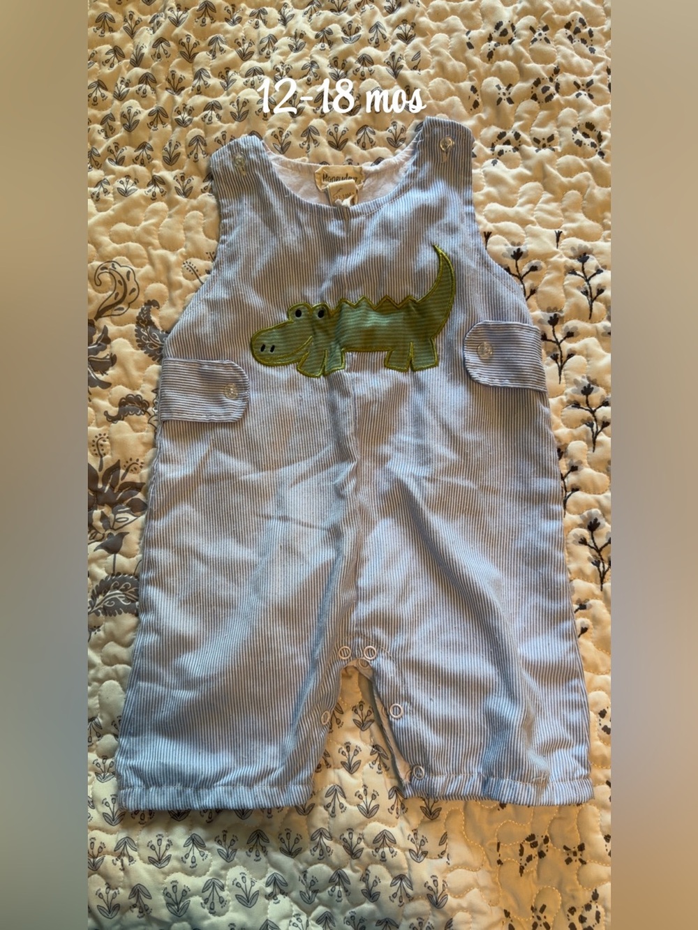 Honeydew USA Blue & Green Striped Crocodile Appliqué One-Piece